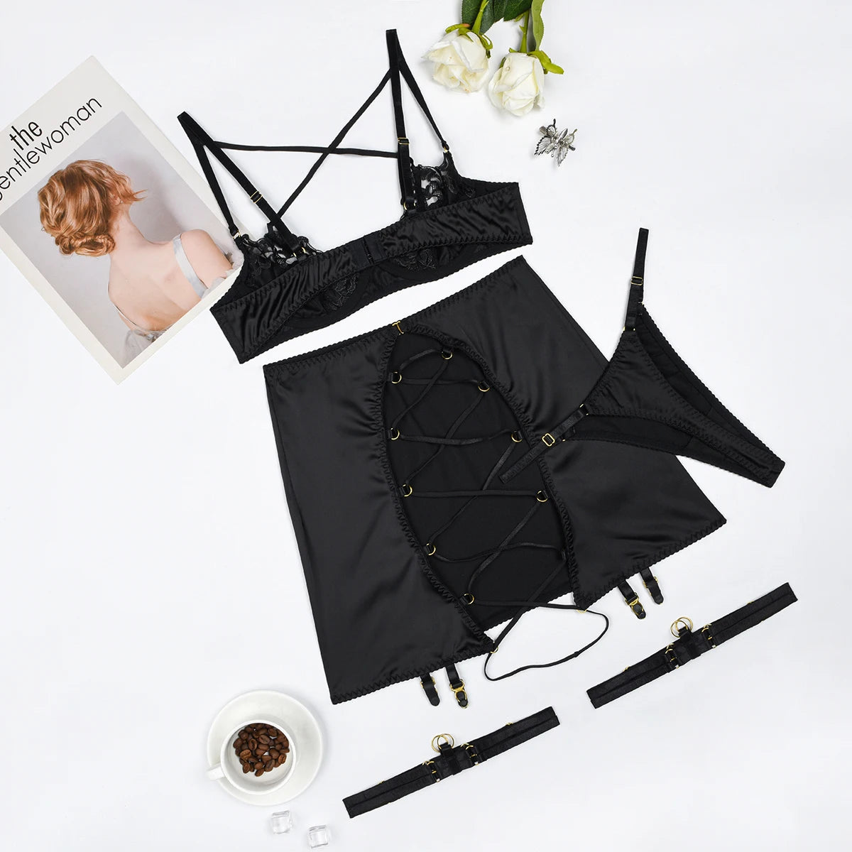 Ellolace Red Lace Push-Up Criss-Cross Bra Lingerie Set