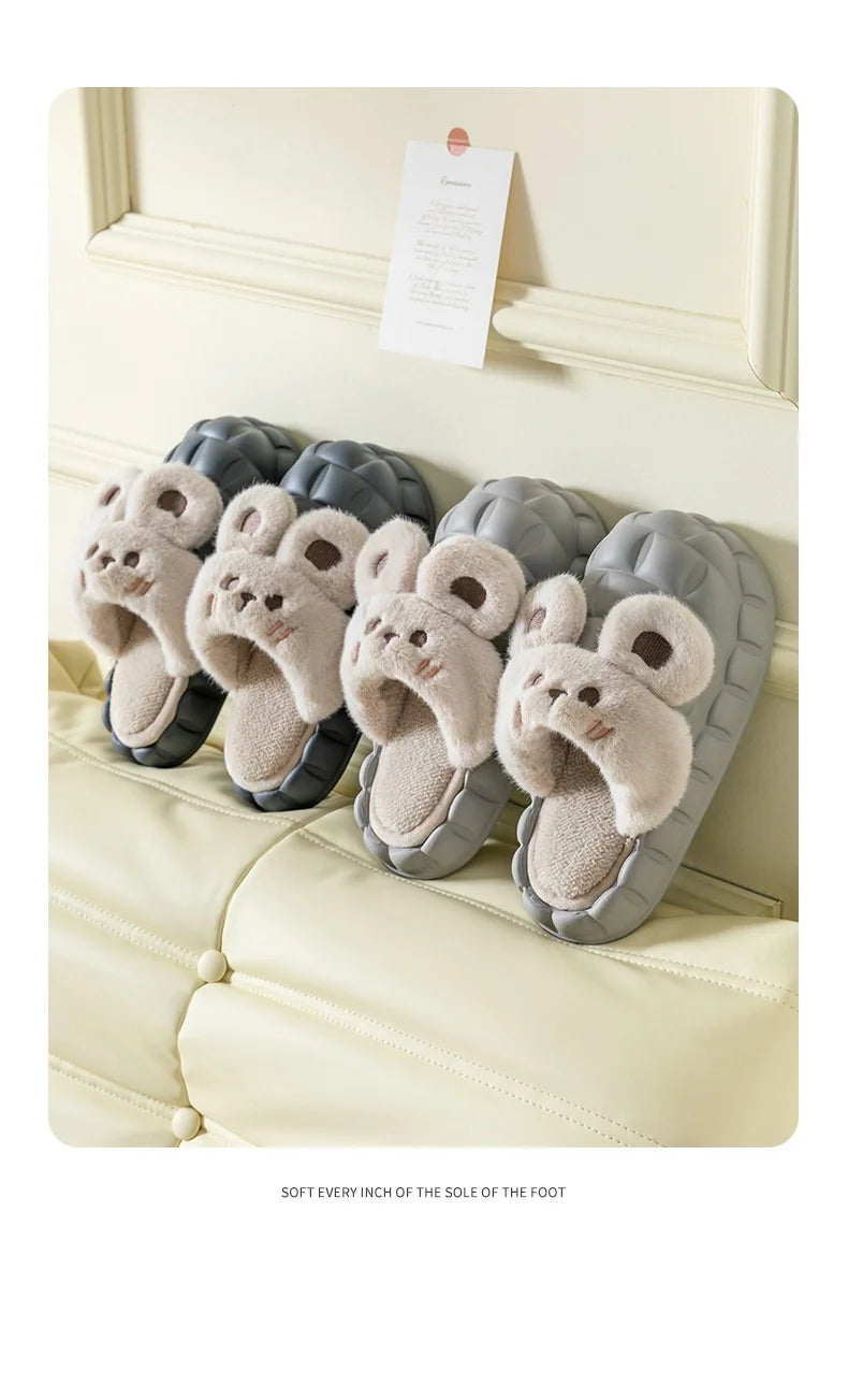 Mo Dou Pantoufles Imperméables en Peluche Unisexe Hiver