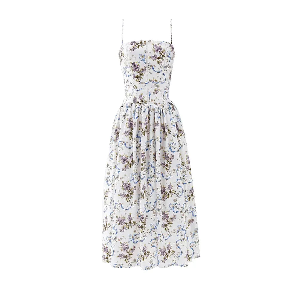 Robe Maxi Imprimée Fleurie Bretelles Spaghetti