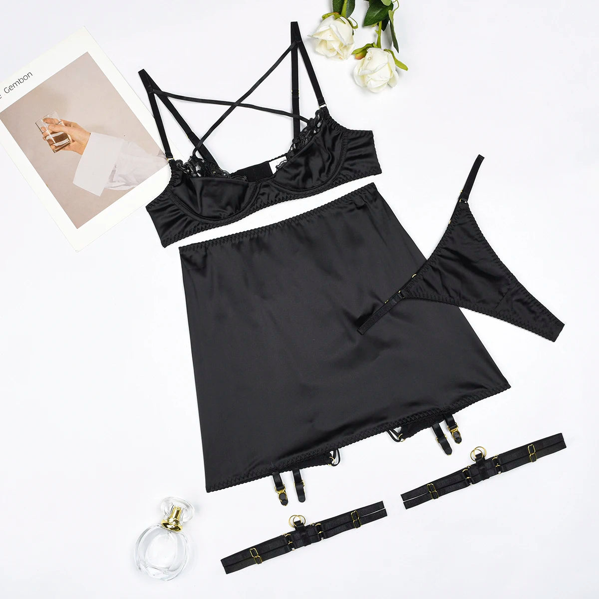 Ellolace Red Lace Push-Up Criss-Cross Bra Lingerie Set