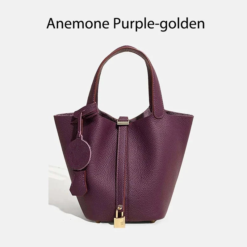 Sac à main seau en cuir véritable Mendy, violet pourpre, bucket bag