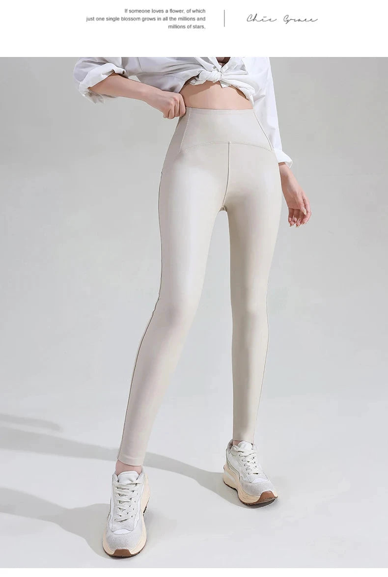 Leggings Cuir PU Noir Taille Haute Serpent