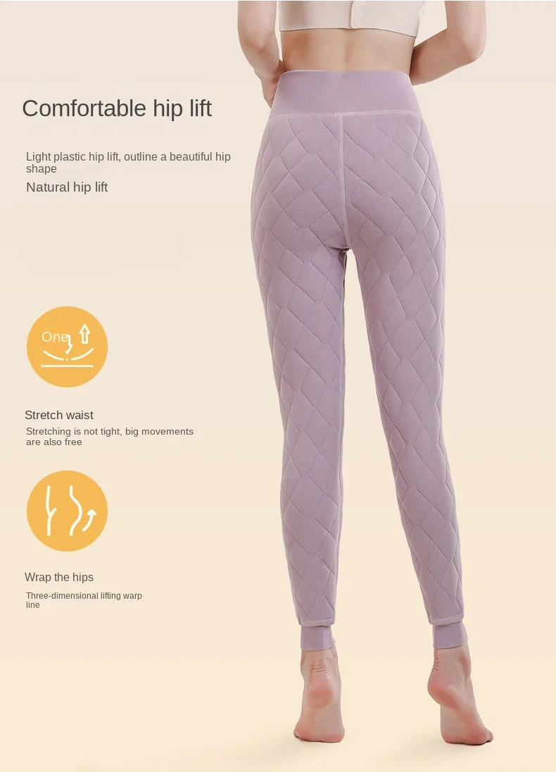 Legging Velours Taille Haute Femme Rose Doublé Polaire Chaud Hiver