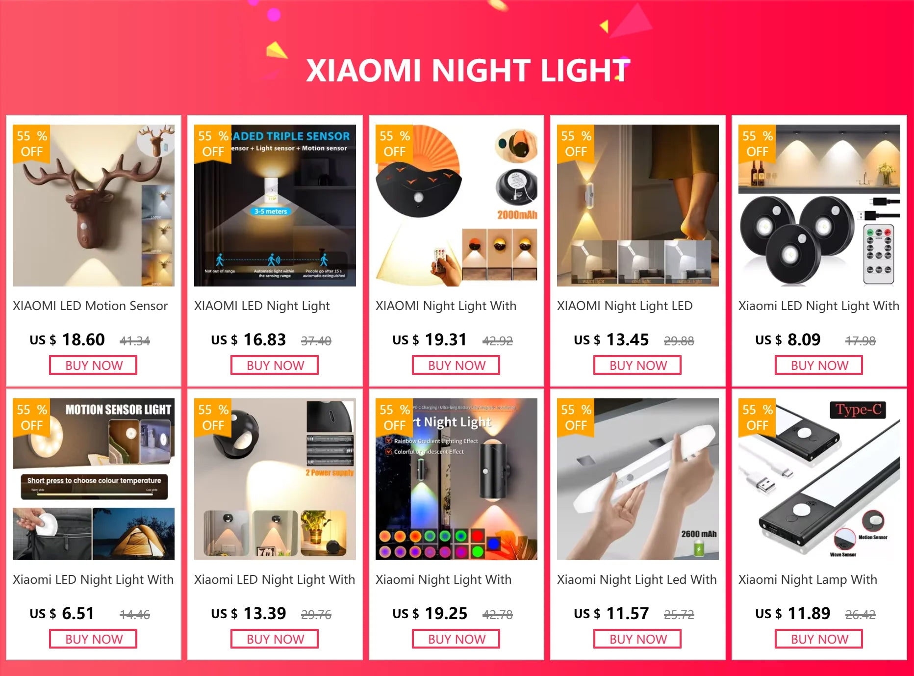 Kabelloses LED-Nachtlicht von Xiaomi mit Bewegungssensor, 2000 mAh