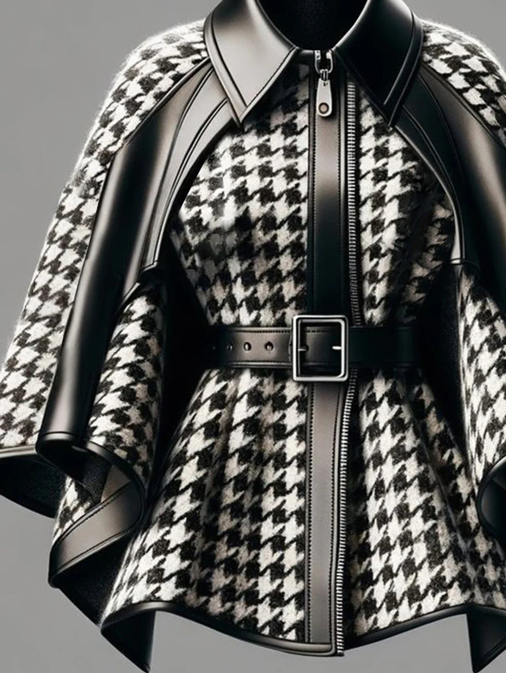 Veste Femme Pied-De-Poule Cape Asymétrique Zip Harajuku Style