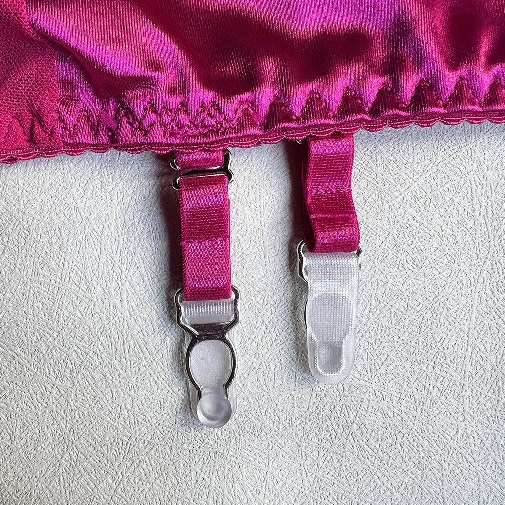 Ellolace Dessous-Set, feiner Satin und Spitze, Rot, 5-teilig