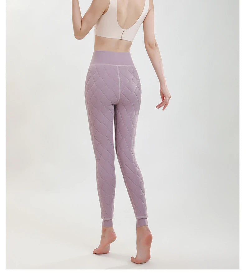 Legging Velours Taille Haute Femme Rose Doublé Polaire Chaud Hiver