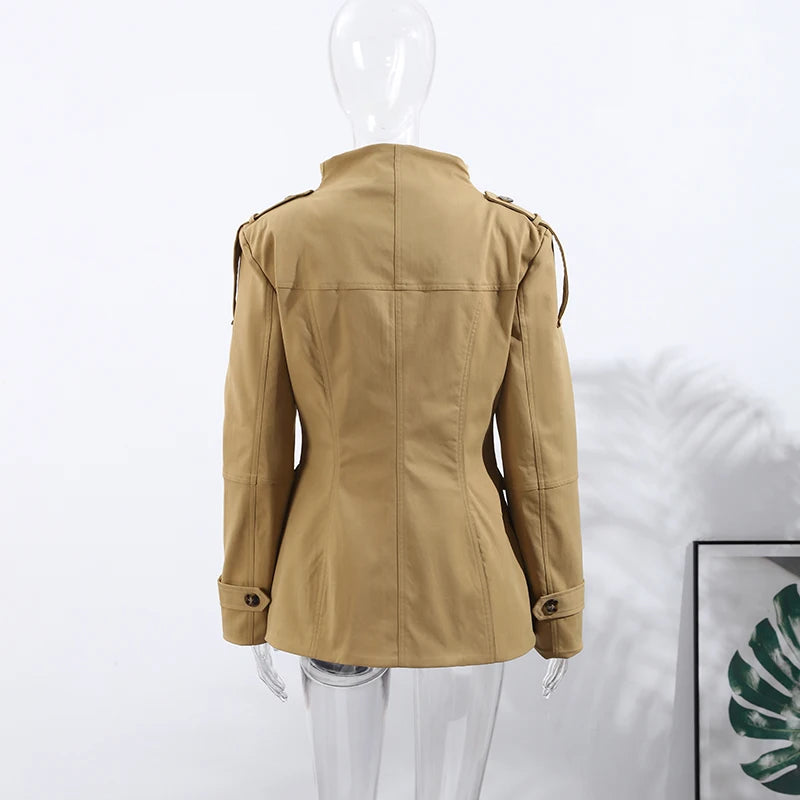 Nonen Veste Pilote Femme Polyester Marron Fermeture Éclair Revers Ample