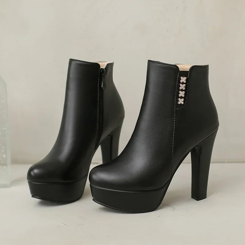 Bottines Femme Cristal Fleur Talons Hauts Zip Pour Hiver