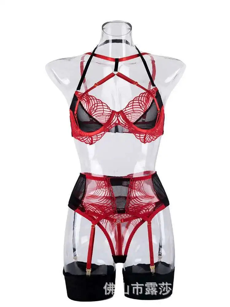 Les Secrets de Léa Body Maille Dentelle Paisley Rouge Dos Nu