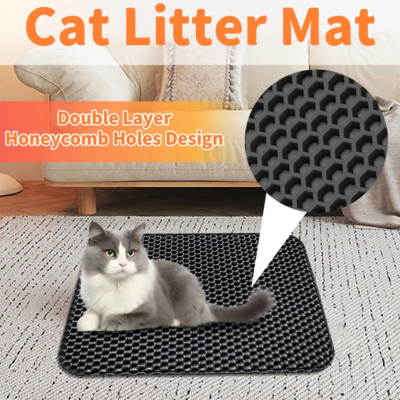 Cat Litter Mat Non Slip Big Pet Litter Box Filter Mat Double Layer Wear Resistant Waterproof Cat Litter Mat Pet Clean Supplies