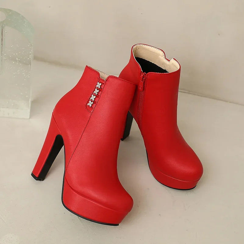 Bottines Femme Cristal Fleur Talons Hauts Zip Pour Hiver