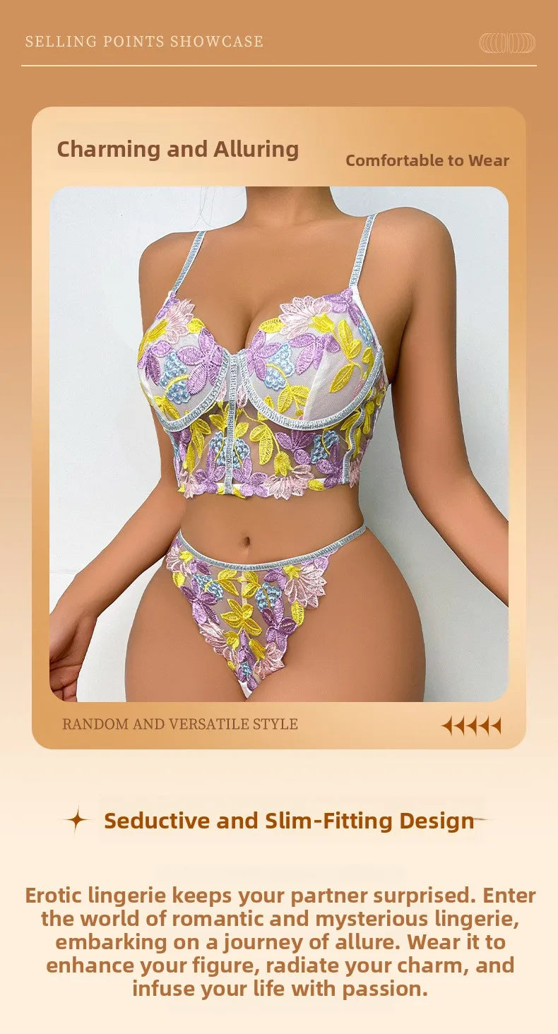 Léa's Secrets Set aus transparentem, rückenfreiem BH mit floralem Netzmuster