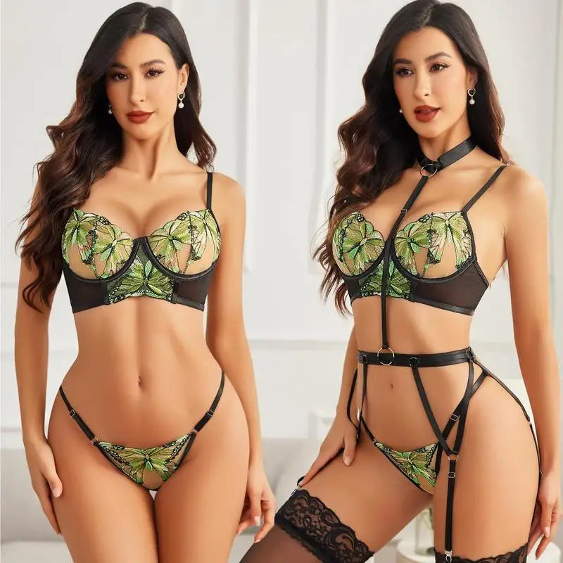 Les Secrets de Léa Ensemble Soutien-Gorge Amovible et Culotte Fleurie Rose