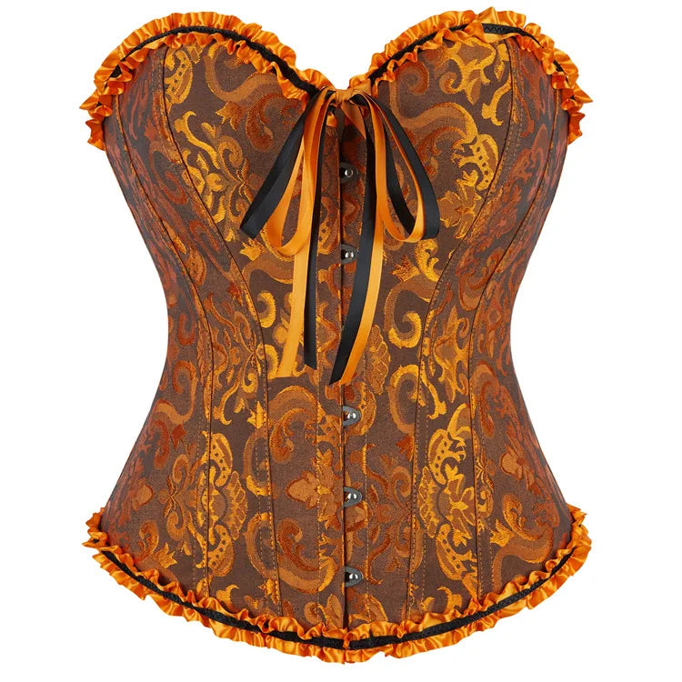 Corselet jacquard floral victorien – Fermeture busc devant
