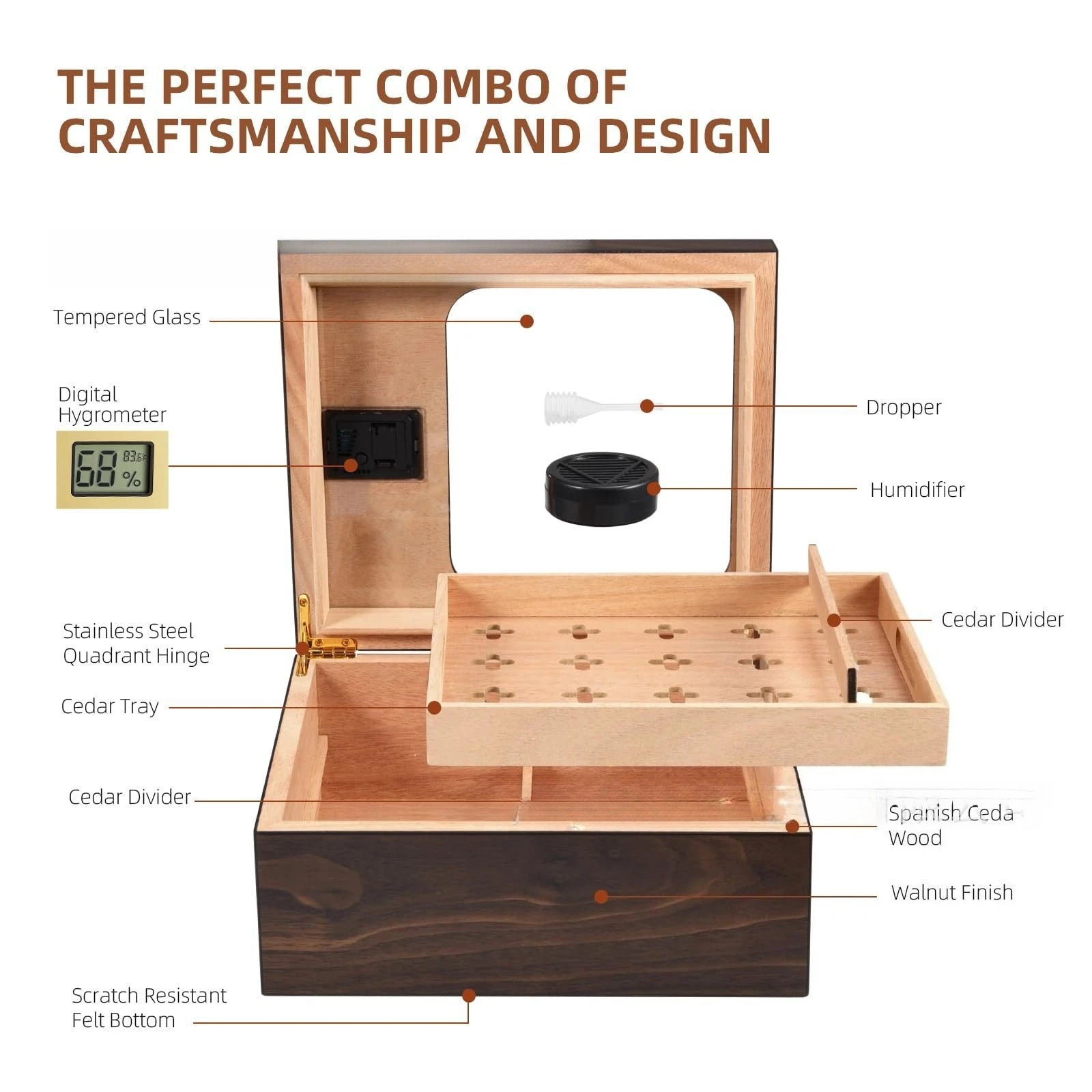 Elegant Wooden Cigar Humidor – Transparent Lid, Ideal for Cigar Storage & Aging, Perfect for Collectors