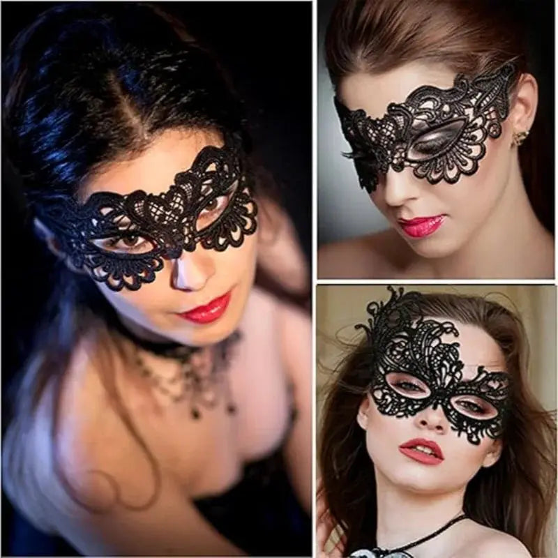 Masque de mascarade en dentelle noir pour femme, ensemble de 3 masques