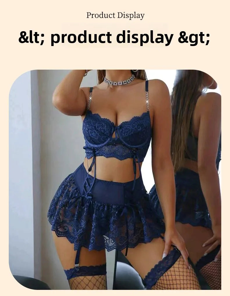 Léa's Secrets Verstellbarer blauer Schmetterlings-Spitzenbody