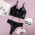 Tornova Lingerie Black Patchwork PU Lace-Up Bustier and Panties