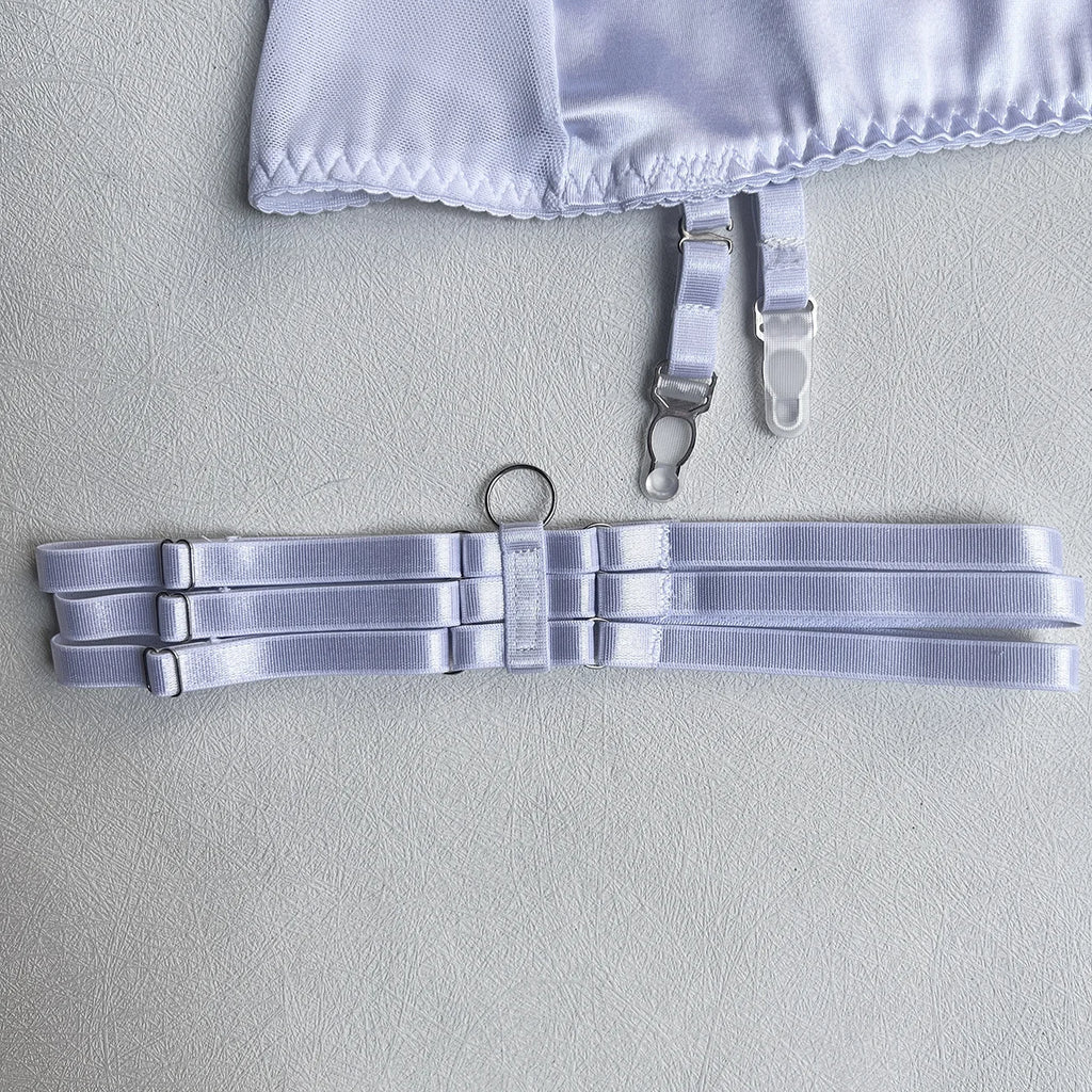 Ellolace Dessous-Set, feiner Satin und Spitze, Rot, 5-teilig