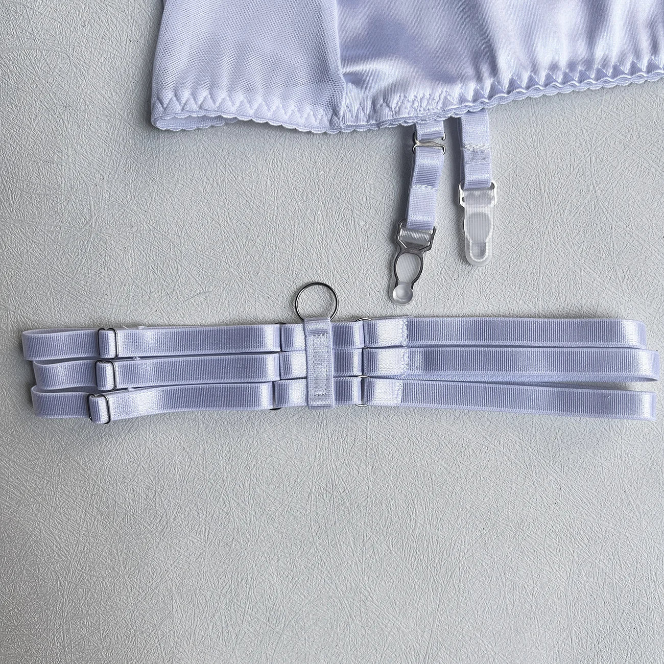 Ellolace Lingerie Satin Fin Dentelle Rouge 5Pièces