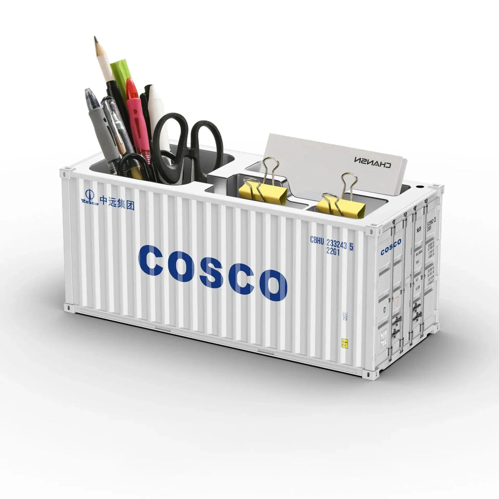 Porte-stylos conteneur maritime blanc COSCO organisateur bureau