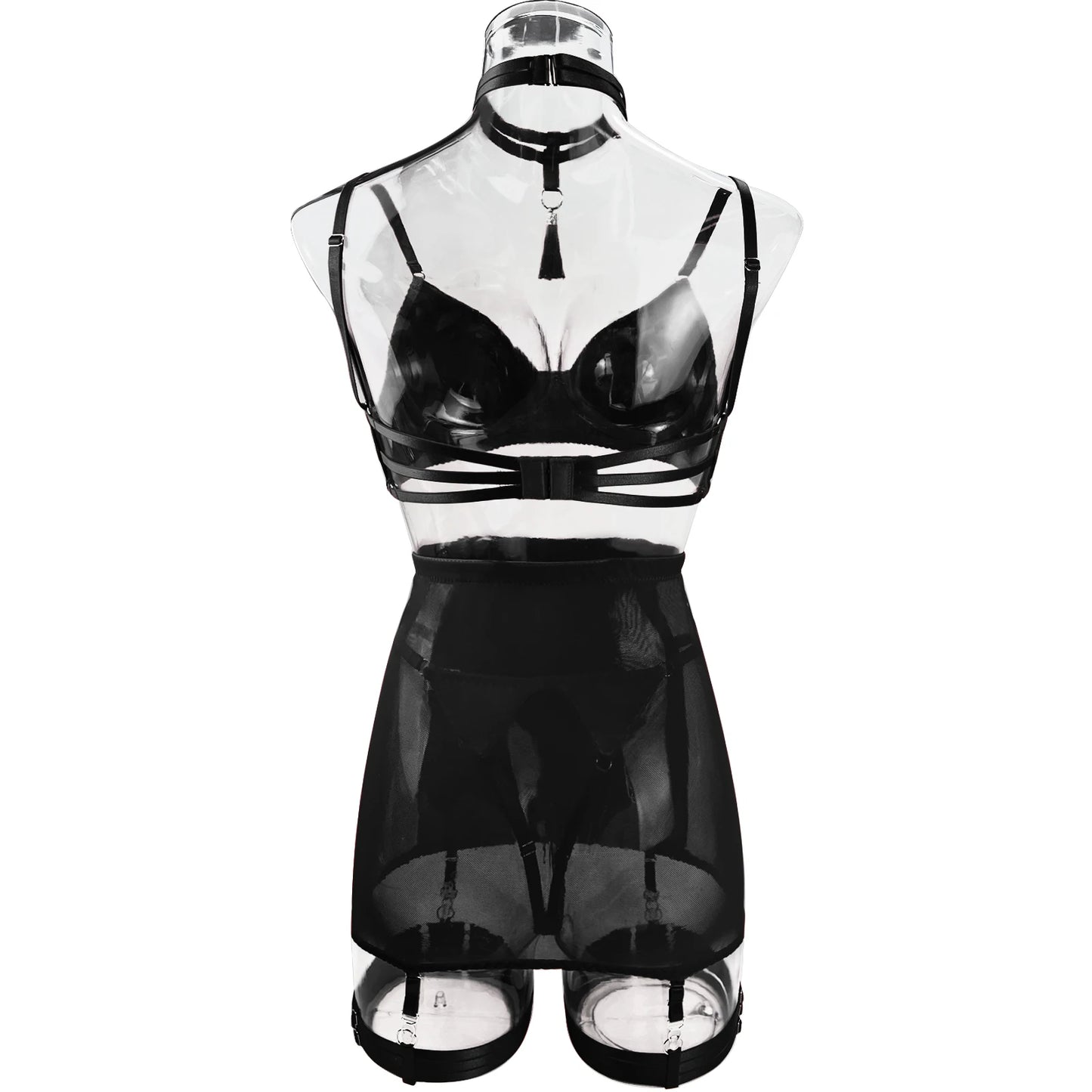 Ellolace Lingerie Satin Fin Dentelle Rouge 5Pièces