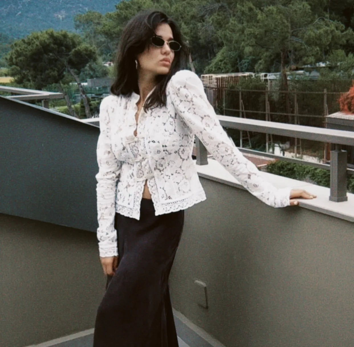 Tossy Chemise Dentelle Imprimée Transparente Écru Manches Longues