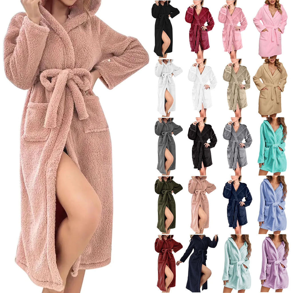 Peignoir à Capuche en Coton et Velours Côtelé Bordeaux