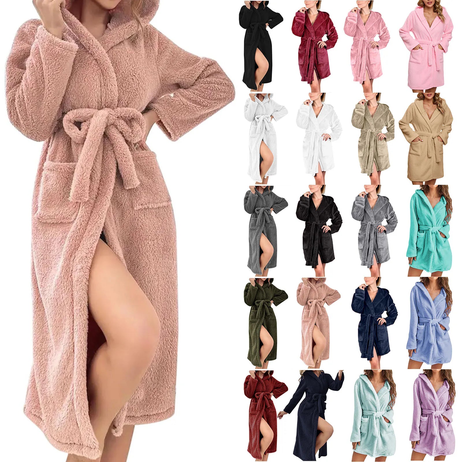 Peignoir à Capuche en Coton et Velours Côtelé Bordeaux