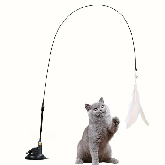 Jouet interactif pour chat – Baguette plume et clochette avec ventouse, jouet stimulant sans électricité