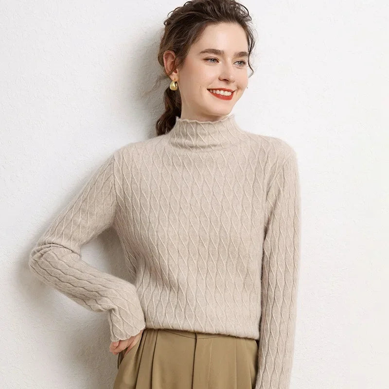 Pull Chaud Femme Cachemire Torsadé Manches Longues by LSDLBoutique.ch