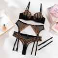 Toucheart 4-Piece Lingerie Set, Gold and Black Lace