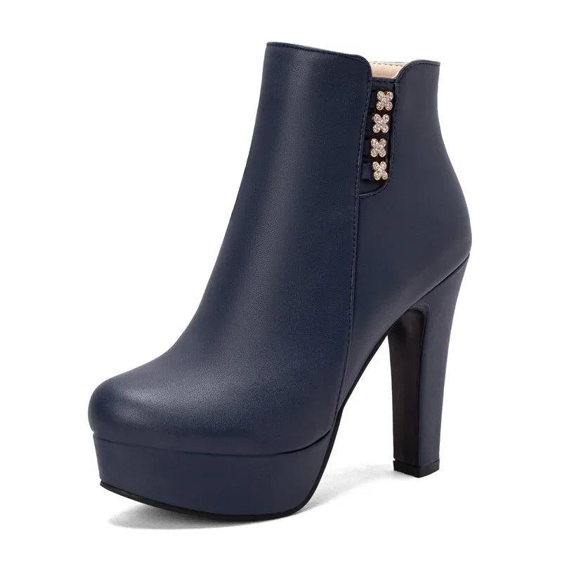 Bottines Femme Cristal Fleur Talons Hauts Zip Pour Hiver