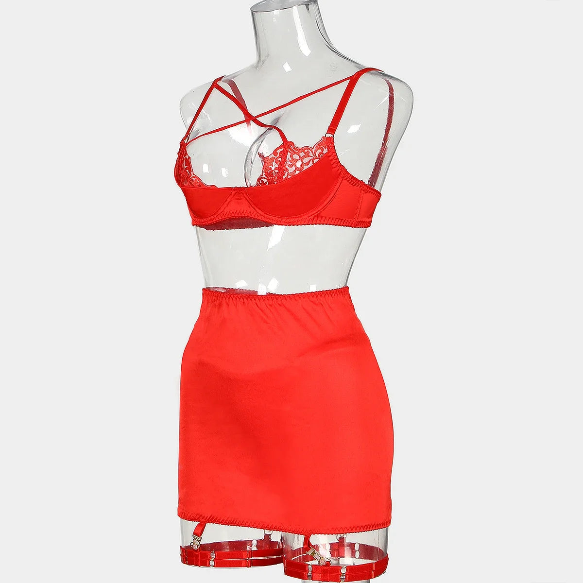 Ellolace Ensemble Lingerie Soutien Gorge Croisé Push Up Dentelle Rouge