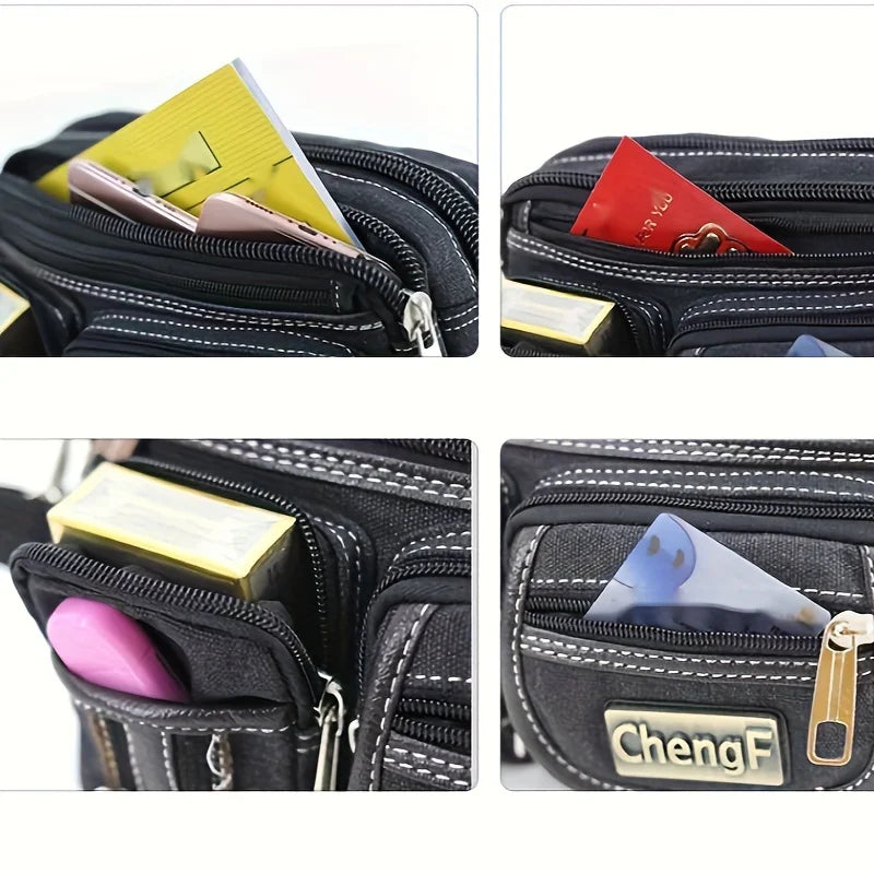 FXZLLQ Sac Banane Toile Multicouches Zip Poche Téléphone