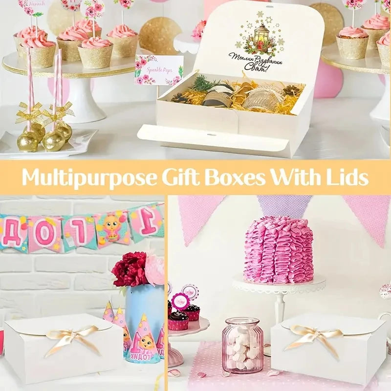 Large White Cardboard Box with Bow, Set of 3 Pieces