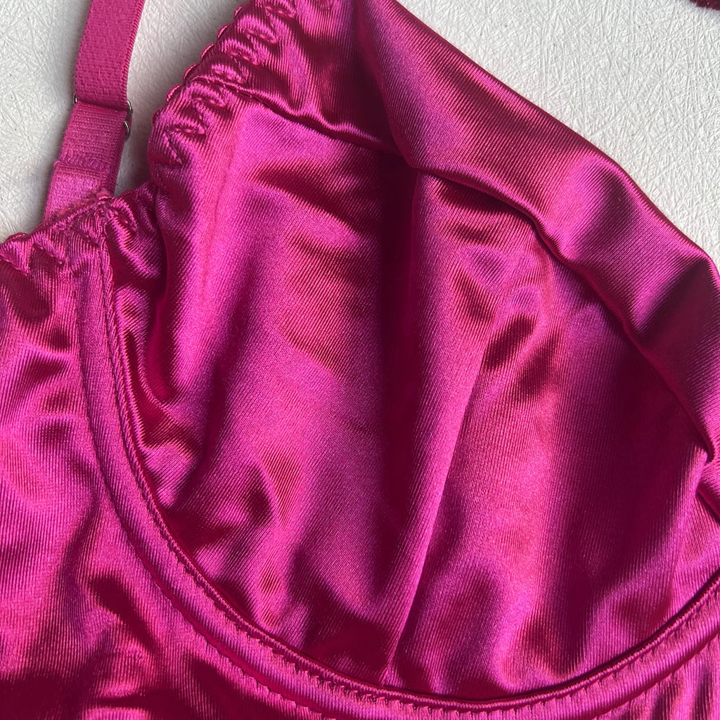 Ellolace Dessous-Set, feiner Satin und Spitze, Rot, 5-teilig