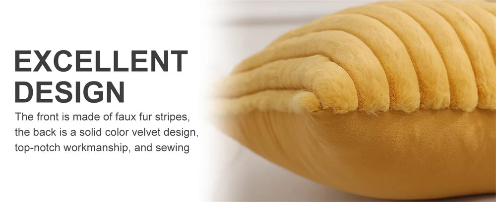 Olanly Taie Oreiller Fausse Fourrure Nordique Jaune Doré