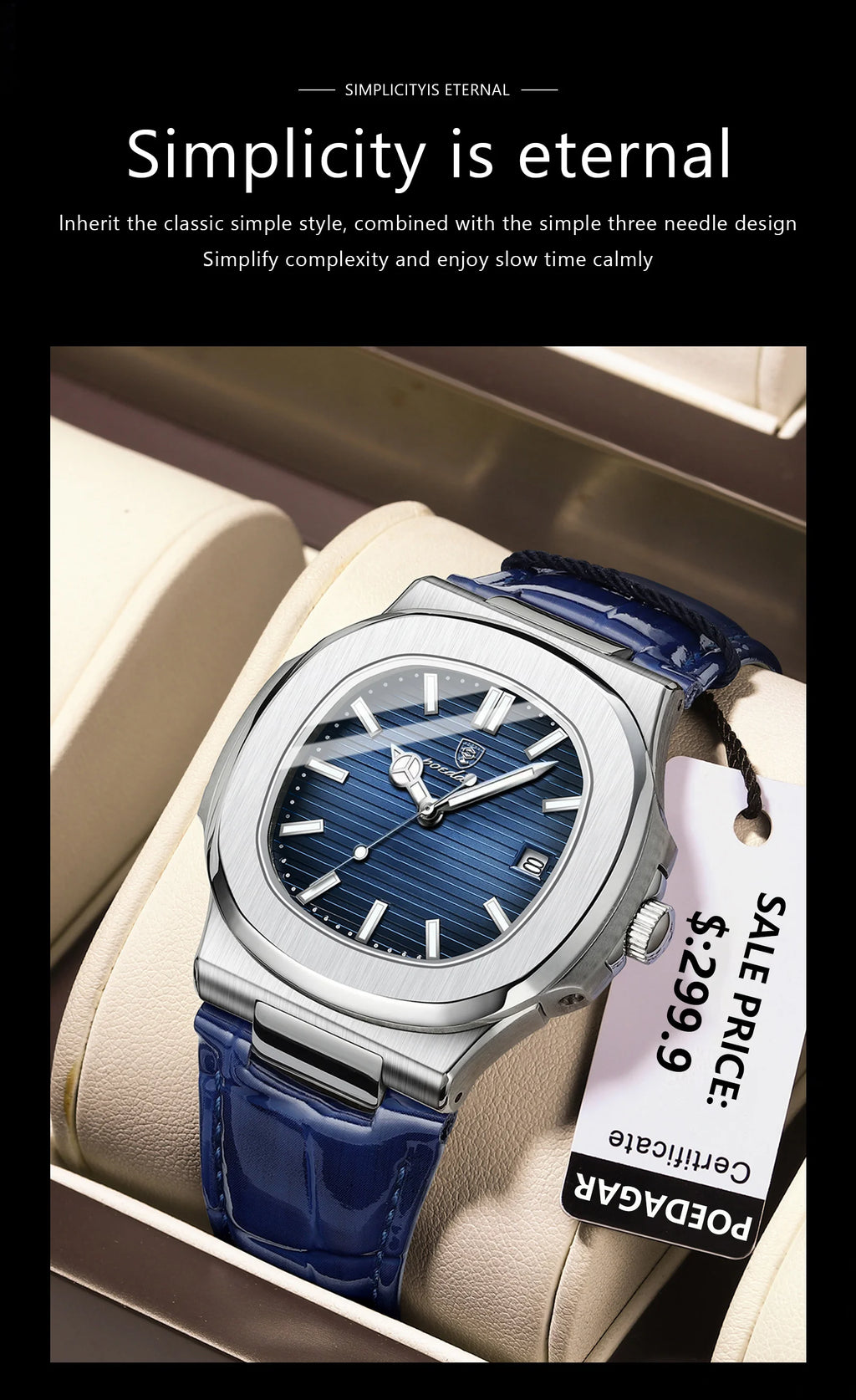 Montre Homme POEDAGAR Étanche Date Cuir Quartz Sport Chic Design Carré Moderne Masculin by LSDLBoutique.ch