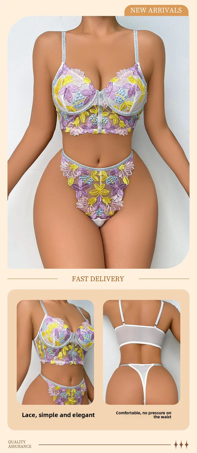 Léa's Secrets Set aus transparentem, rückenfreiem BH mit floralem Netzmuster