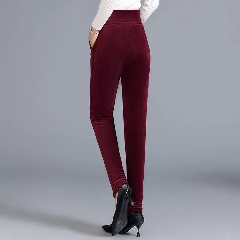 Fjadt Leggings Velours Doré Taille Haute Élastiques