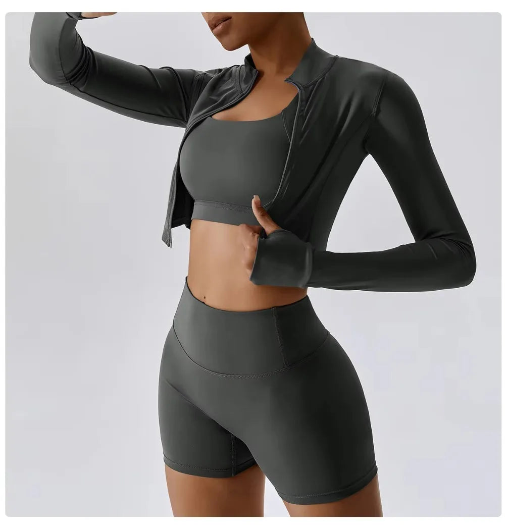 Ensemble Yoga Femme Bleu Ciel 3 Pièces Short Taille Haute Soutien Gorge