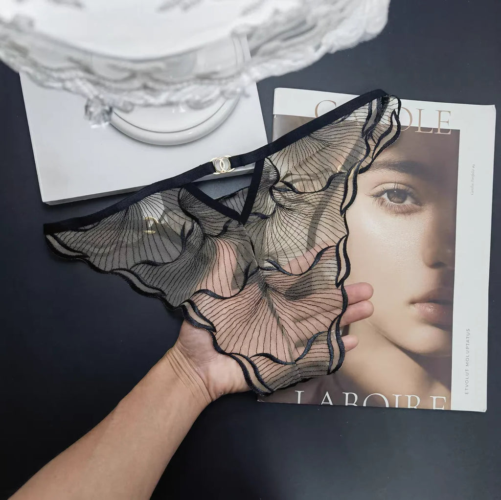 Moyisu Culotte Dentelle Transparente Noire Ultra Fine Taille Basse