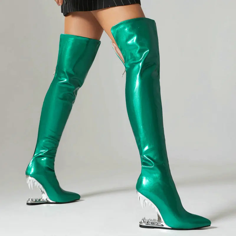 Cuissardes Femme Hautes Au Dessus Du Genou Mollets Larges Dents Tigre Requin