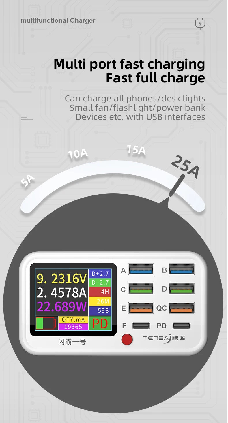 Tensa Station De Charge USB Sans Fil 8 Ports Qi PD