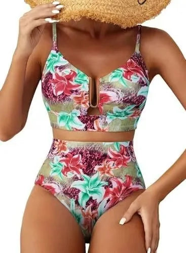Maillot de bain deux pièces taille haute triangle – Pure Color