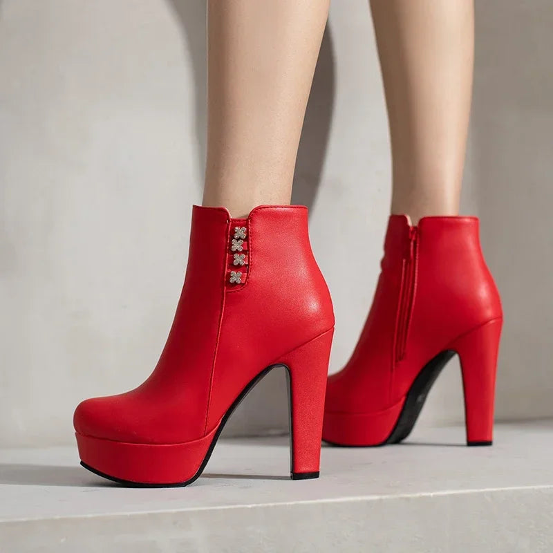 Bottines Femme Cristal Fleur Talons Hauts Zip Pour Hiver