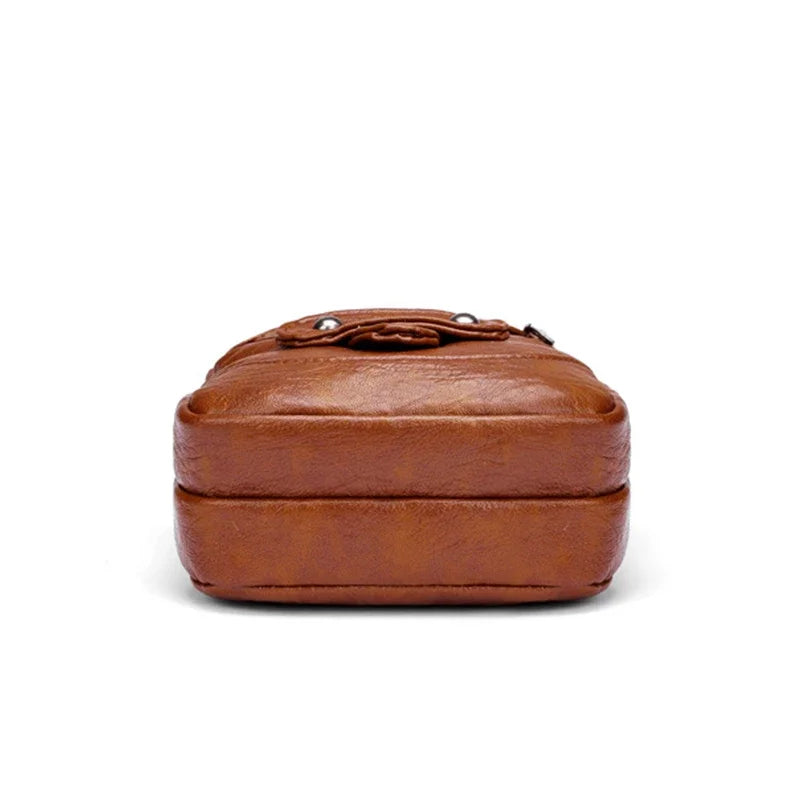 Sac Bandoulière Multifonctionnel Cuir PU Brun Vintage Pour Femmes