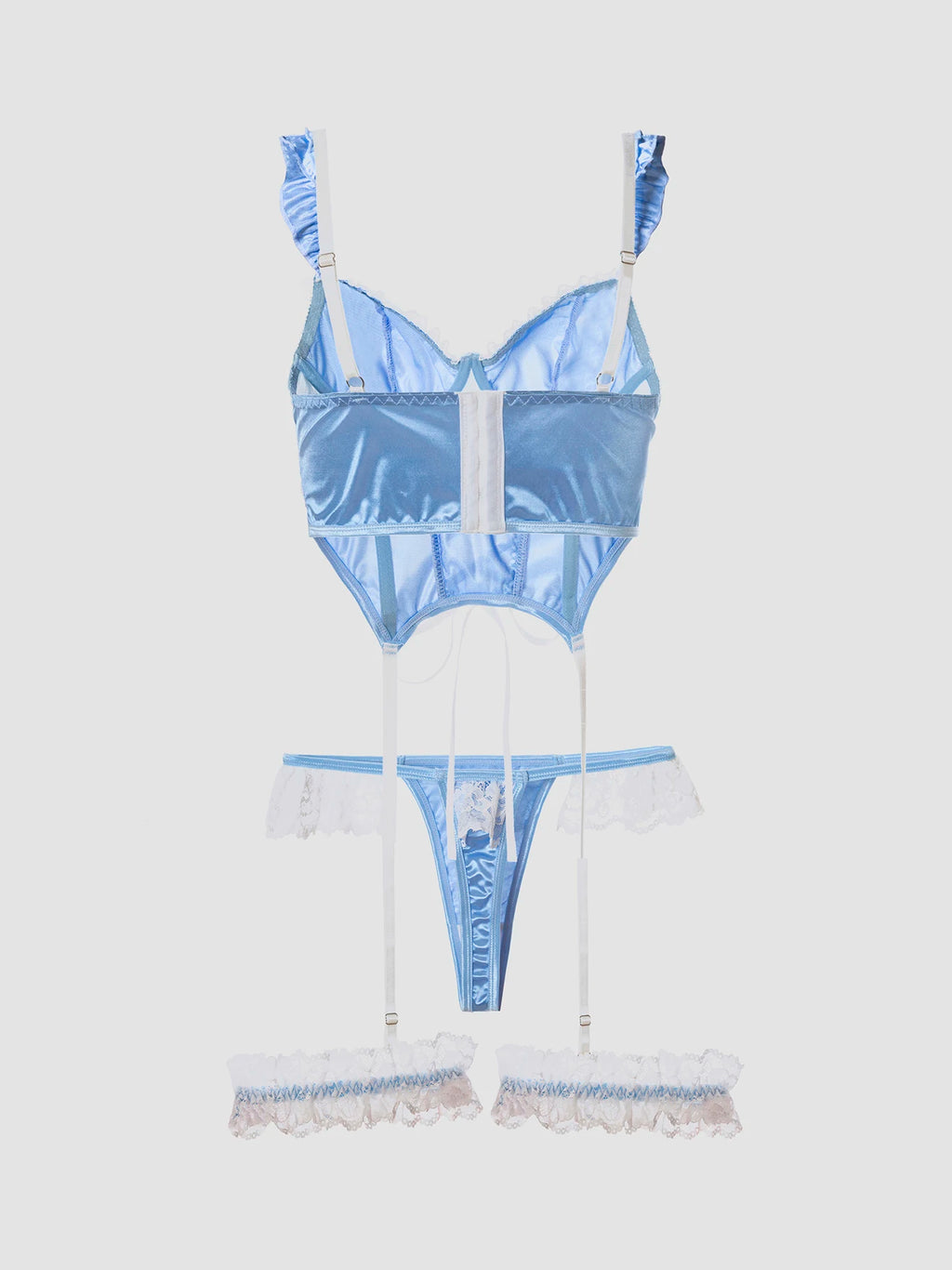 Ensemble lingerie satin jacquard – Bustier cœur, laçage devant